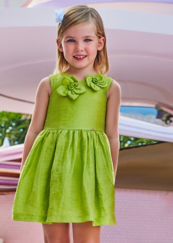 Kız Çocuk Çiçekli Elbise-Yeşil - MAYORAL