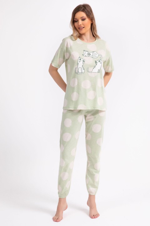 ROLYPOLY - Cats Kadın Pijama Takımı-Su Yeşili